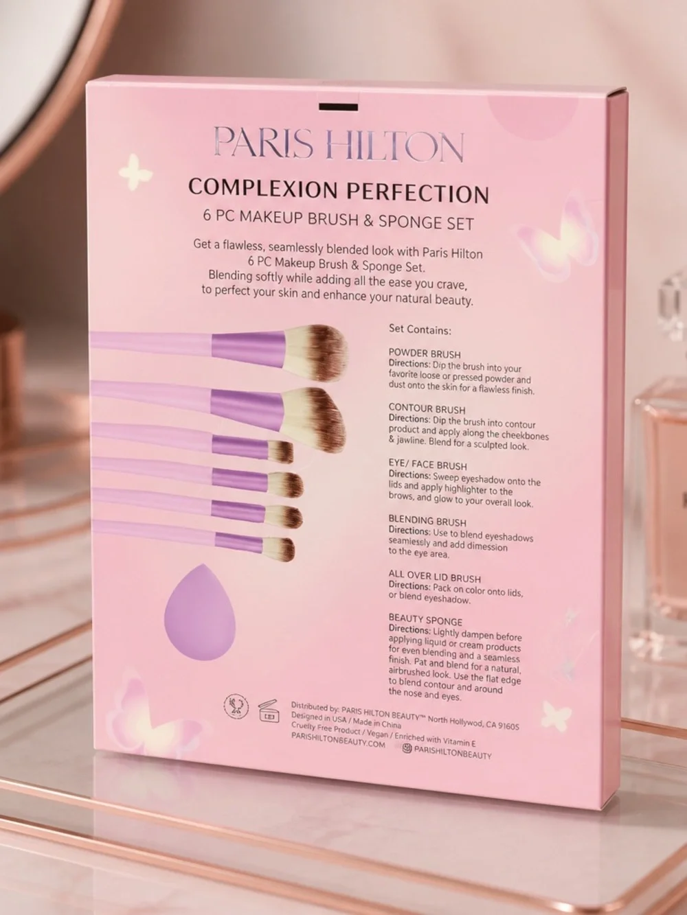 Paris Hilton Complexion Perfection 6 Pc Makeup Brush & Sponge Set New